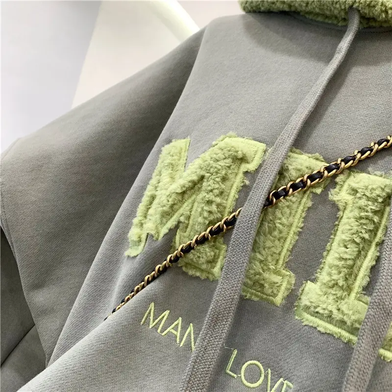 Women Crossbody Sweatshirt Jacket Grey Blue Letter Embroidered — feature 9