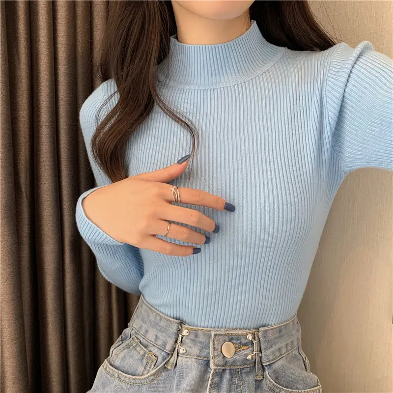 Women Half-Turtleneck Knit Shirt Light Blue Autumn 2026 - Image 9