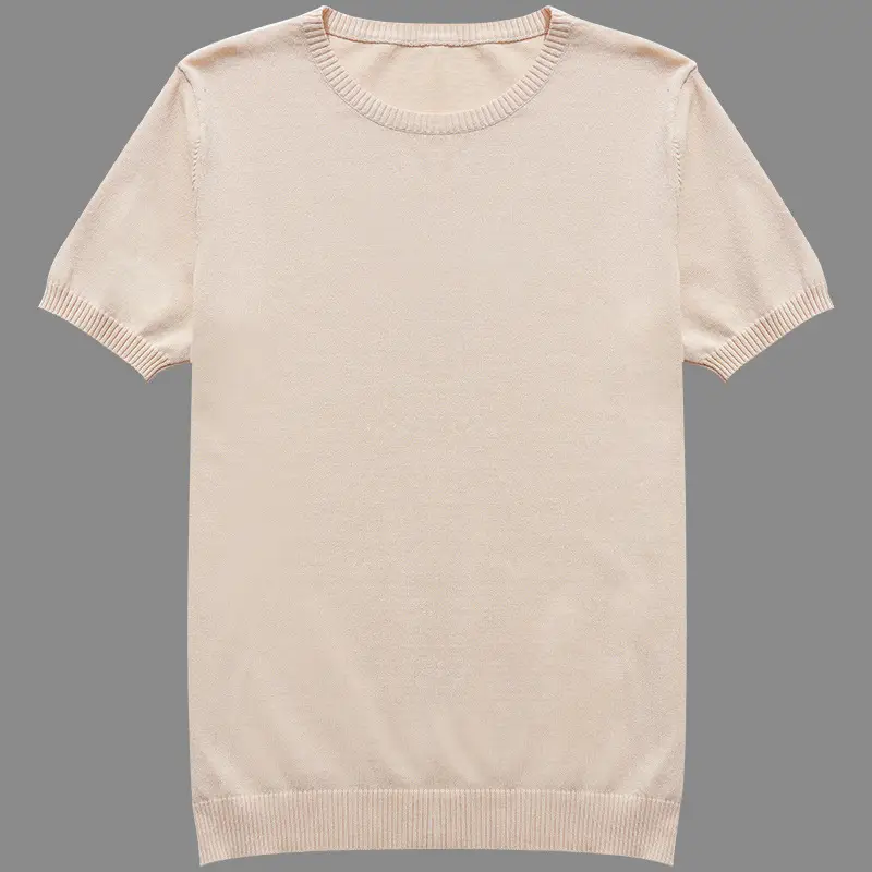 Men V-Neck Knitted T-Shirt Cream Winter Half Sleeve