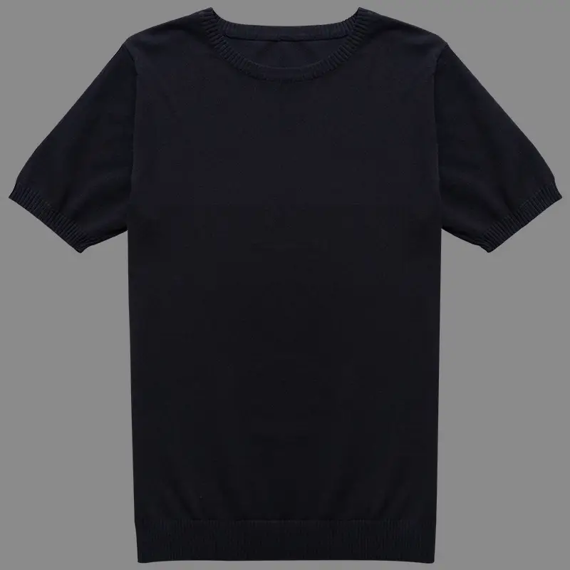 Men V-Neck Knitted T-Shirt Cream Winter Half Sleeve