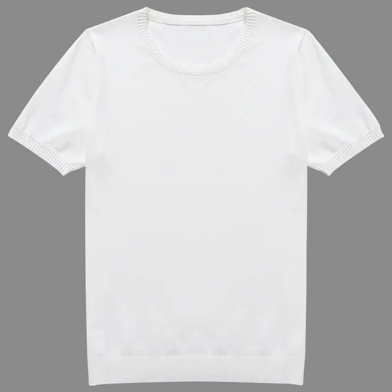 Men V-Neck Knitted T-Shirt Cream Winter Half Sleeve