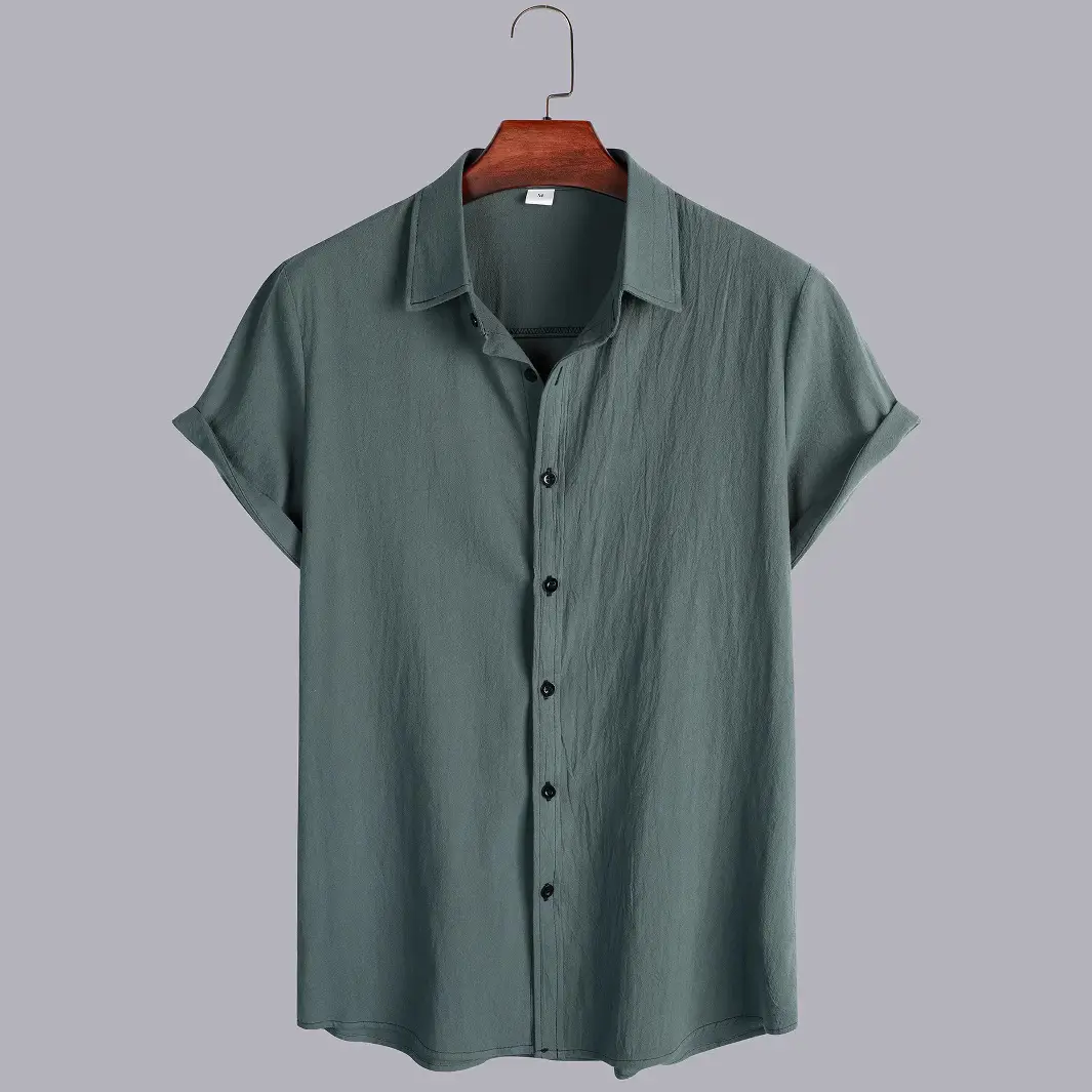 Men's Green Short Sleeve Button Shirt 2021