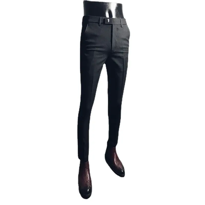 Men Black Slim Fit Stretch Ankle Pants Business Casual