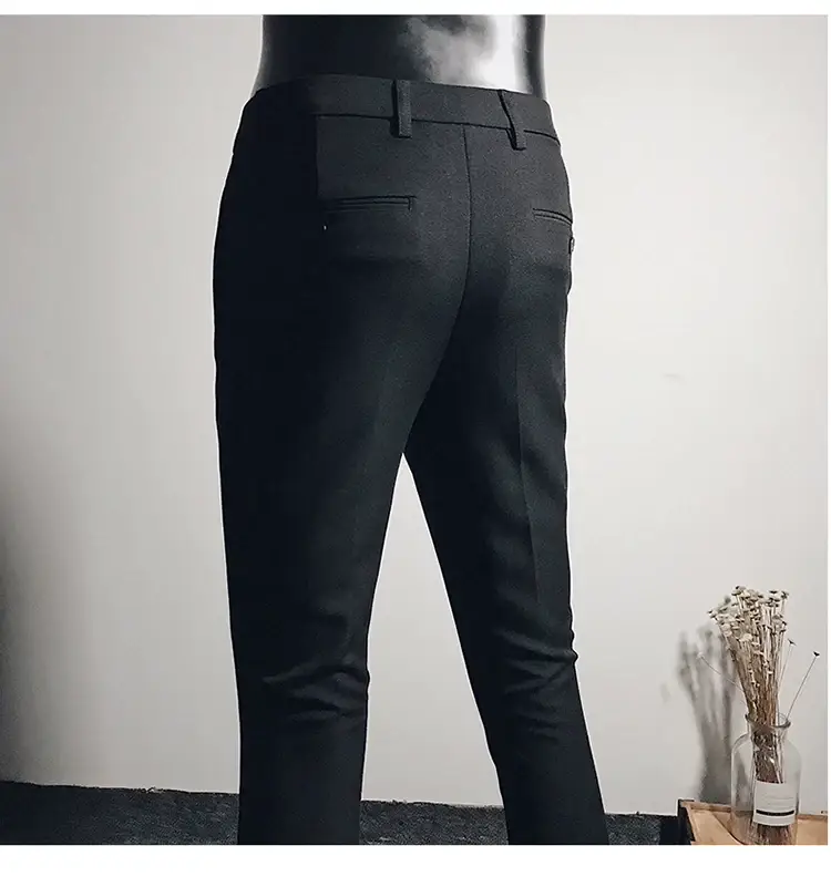 Men Black Slim Fit Stretch Ankle Pants Business Casual — feature 10