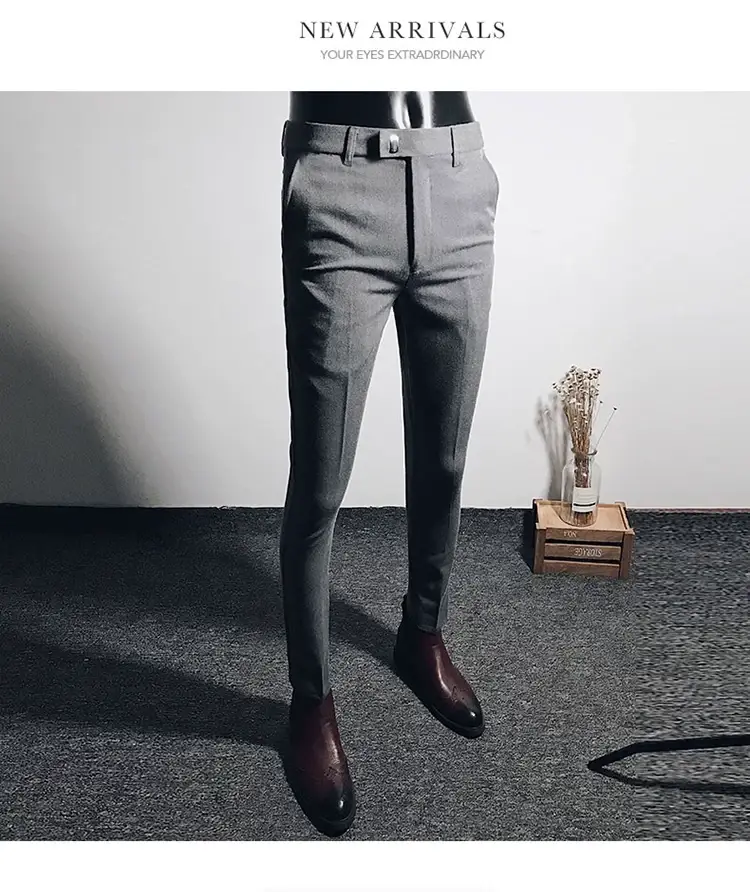 Men Black Slim Fit Stretch Ankle Pants Business Casual — feature 2
