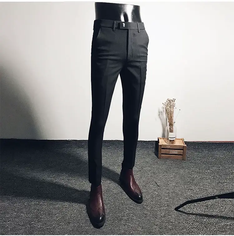 Men Black Slim Fit Stretch Ankle Pants Business Casual — feature 6