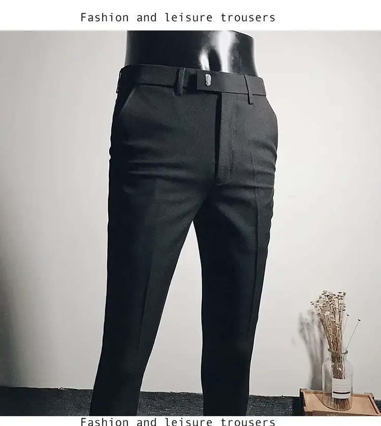 Men Black Slim Fit Stretch Ankle Pants Business Casual — feature 7