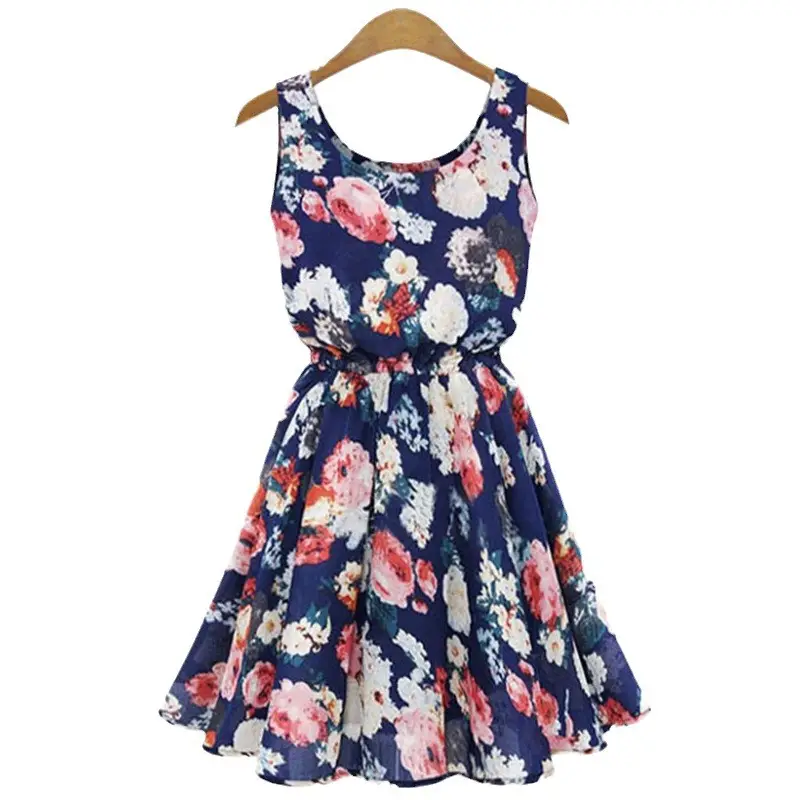 Women's Chiffon Floral Sleeveless Dress Large Mid Length