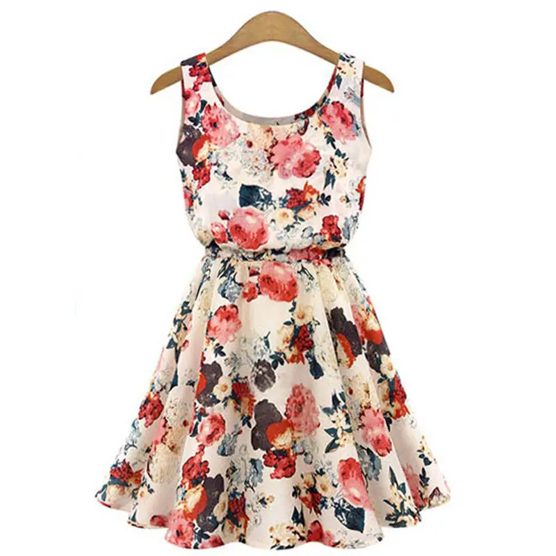 Women's Chiffon Floral Sleeveless Dress Large Mid Length