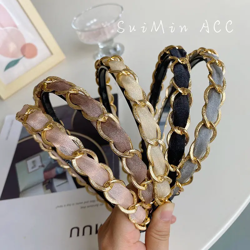 Korean Style Hair Hoop with Gold Chain & Black Braided Edge - Image 7