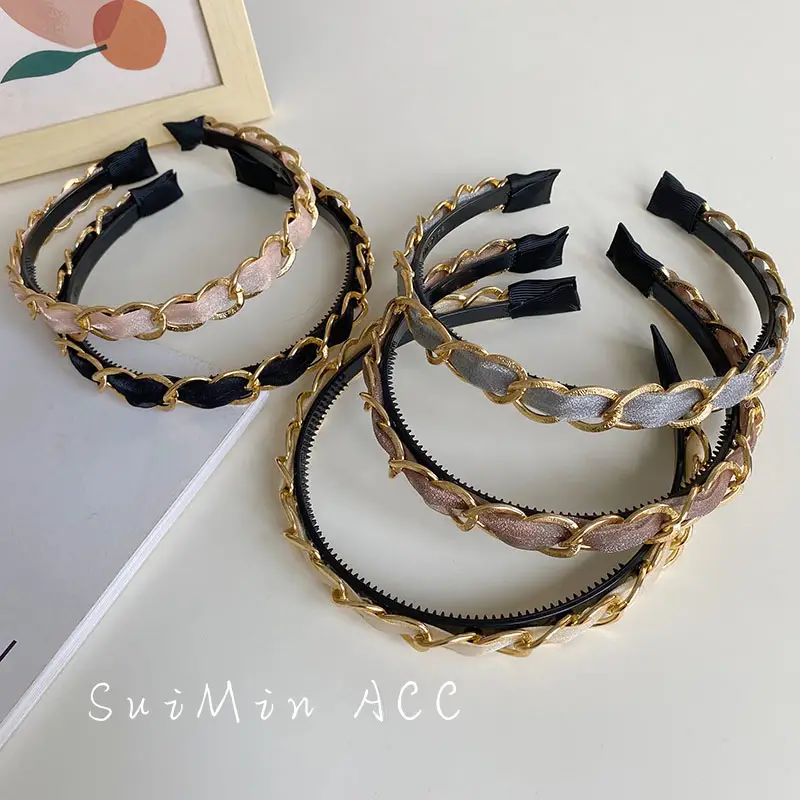 Korean Style Hair Hoop with Gold Chain & Black Braided Edge - Image 8