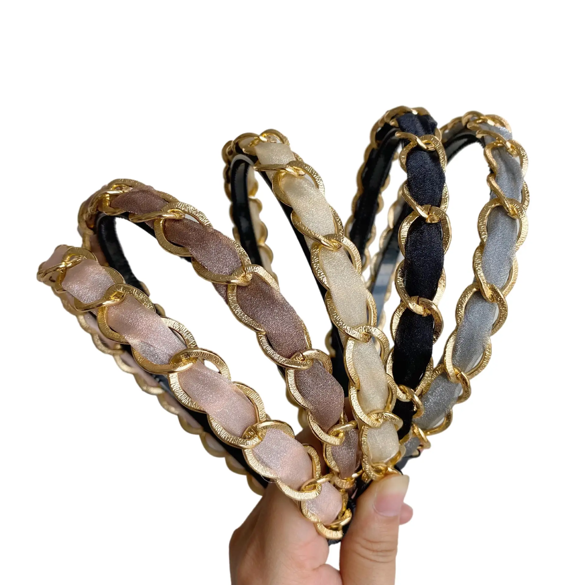 Korean Style Hair Hoop with Gold Chain & Black Braided Edge - Image 10