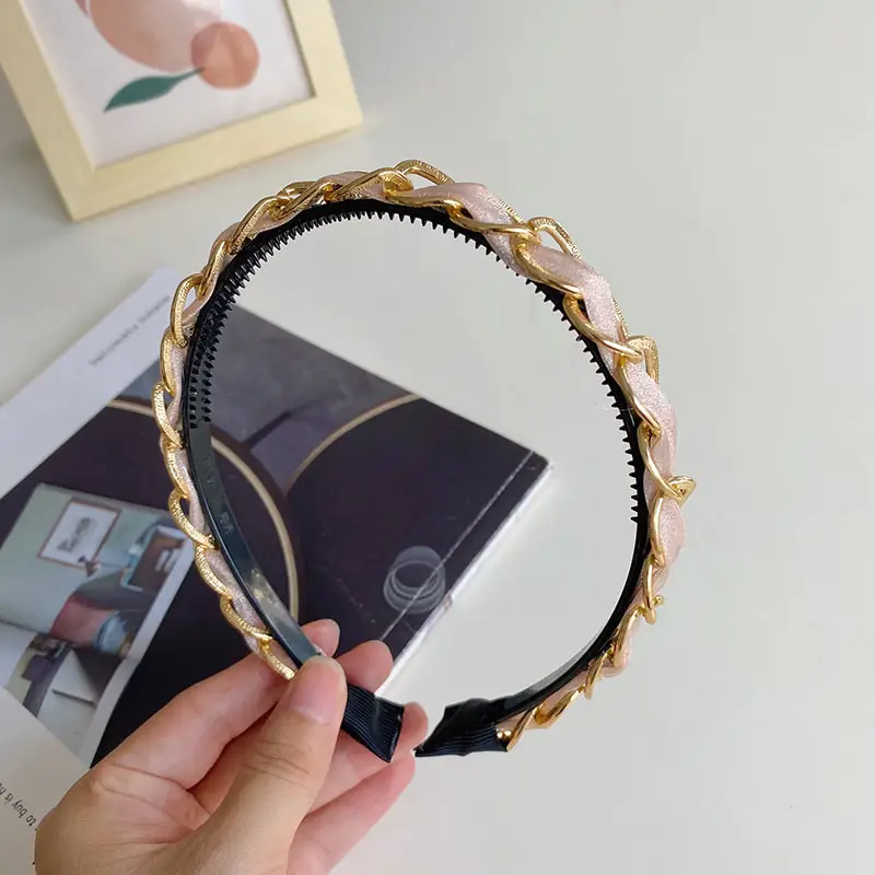 Korean Style Hair Hoop with Gold Chain & Black Braided Edge - Image 4