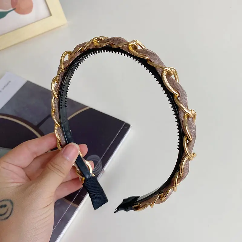 Korean Style Hair Hoop with Gold Chain & Black Braided Edge - Image 5