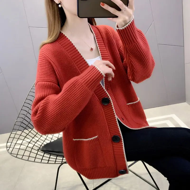Women Knitted Cardigan Yellow Button Front 2022 - Image 3