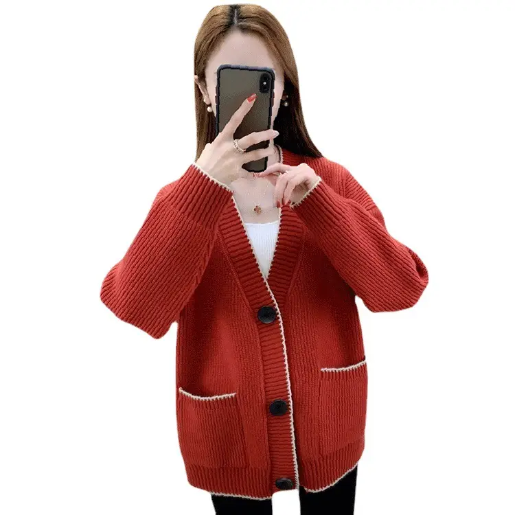 Women Knitted Cardigan Yellow Button Front 2022 - Image 6