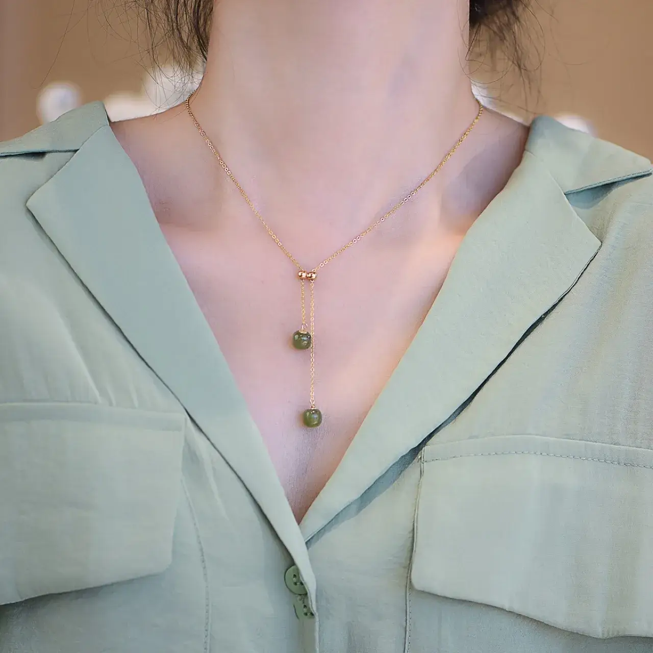 Elegant Hetian Jade Necklace for Women V-Neck — feature 9