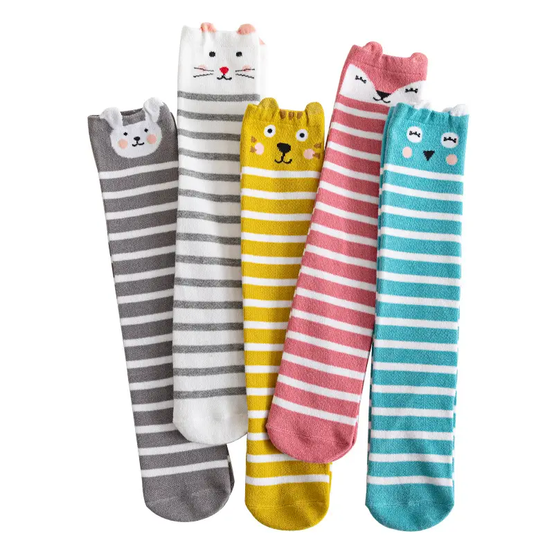 New Fox Rabbit High Tube Knee Socks Cotton Pink Striped - Image 10