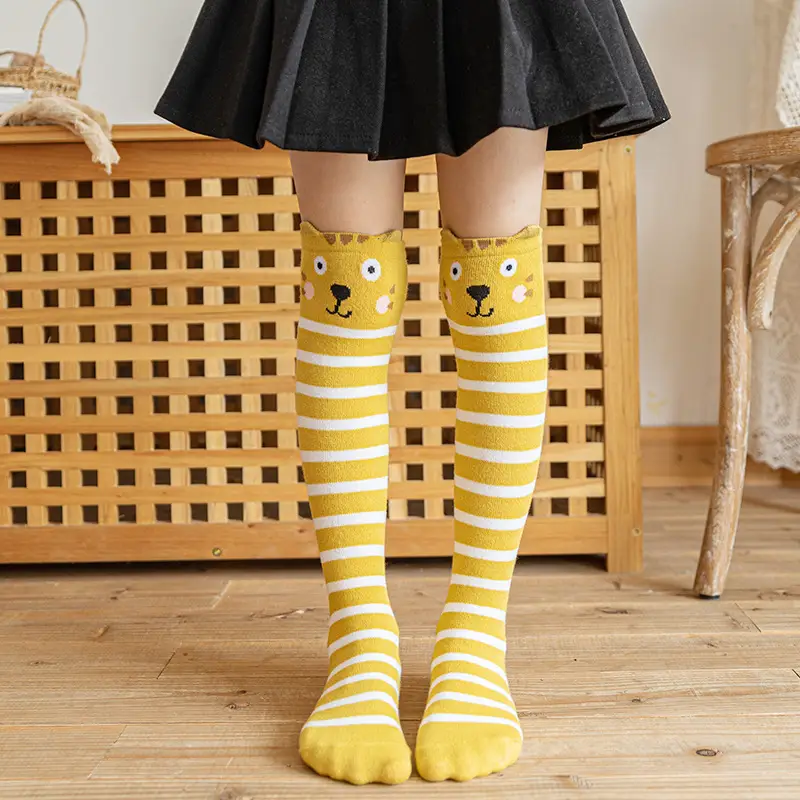 New Fox Rabbit High Tube Knee Socks Cotton Pink Striped - Image 3