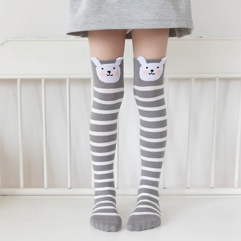 New Fox Rabbit High Tube Knee Socks Cotton Pink Striped - Image 4