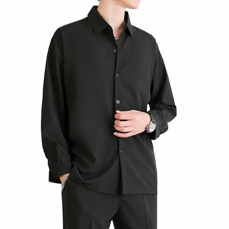 Men's Draped Ice Silk Shirt Grey Long Sleeve