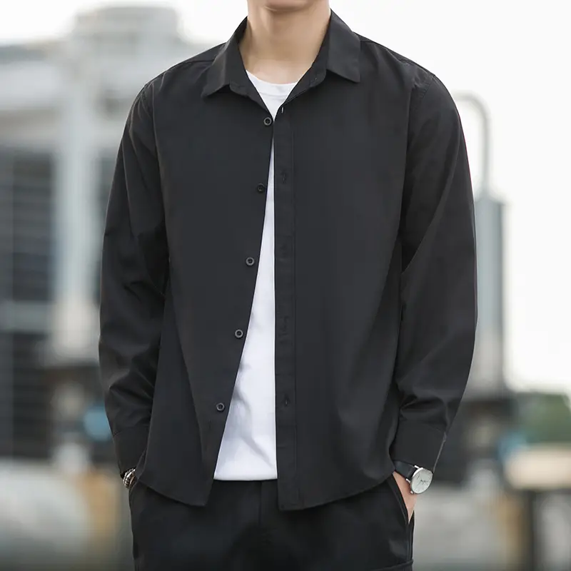 Men's Draped Ice Silk Shirt Grey Long Sleeve