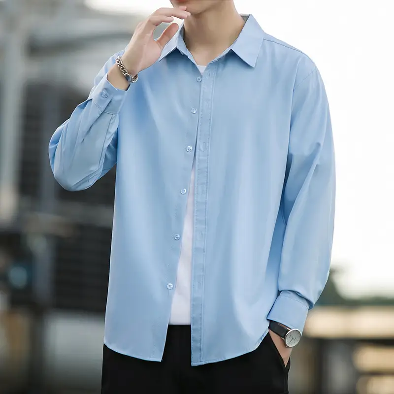 Men's Draped Ice Silk Shirt Grey Long Sleeve