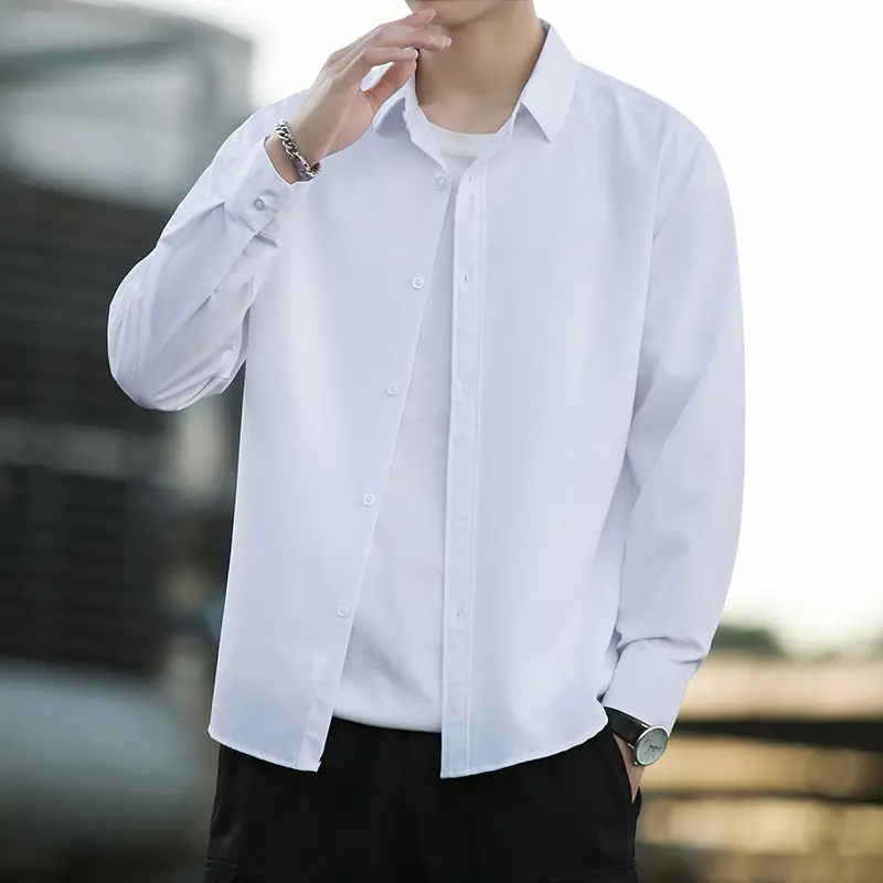 Men's Draped Ice Silk Shirt Grey Long Sleeve