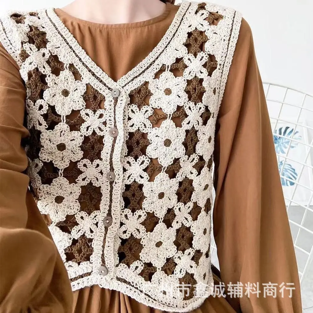Korean Style Black Knitted Vest with Embroidered Hollow Design - Image 3