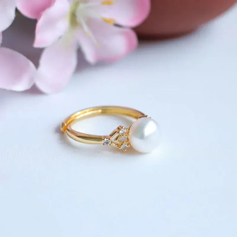 Guan Yu Pearl Ring Gold Plated with Diamond - Image 3