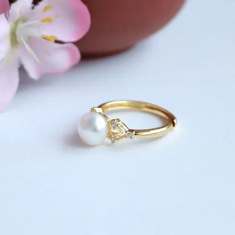Guan Yu Pearl Ring Gold Plated with Diamond - Image 4