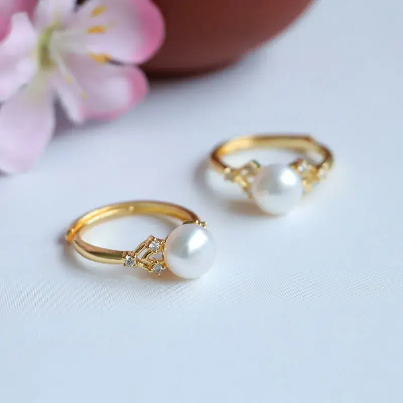 Guan Yu Pearl Ring Gold Plated with Diamond - Image 5