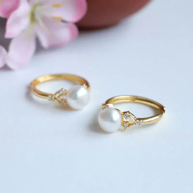 Guan Yu Pearl Ring Gold Plated with Diamond - Image 6