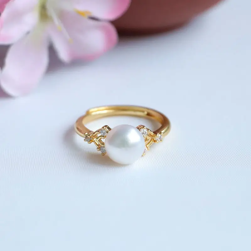 Guan Yu Pearl Ring Gold Plated with Diamond — feature 4