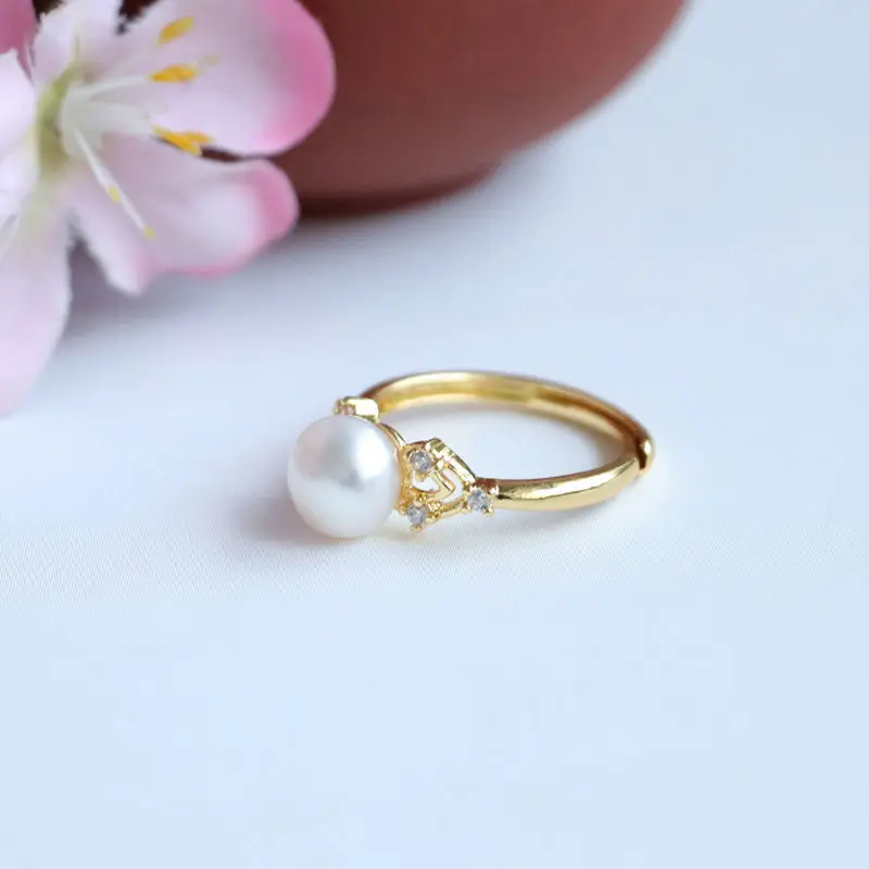 Guan Yu Pearl Ring Gold Plated with Diamond — feature 6