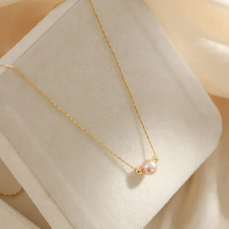 Natural Freshwater Pearl Necklace for Women Gold Beads - Image 2