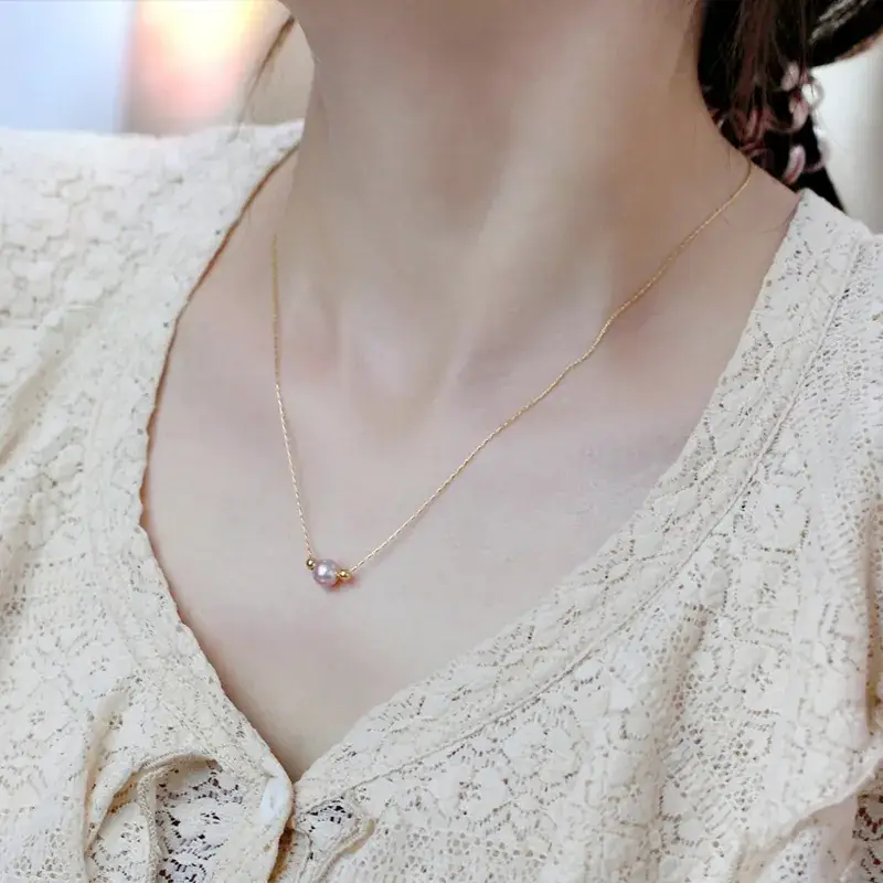 Natural Freshwater Pearl Necklace for Women Gold Beads - Image 4