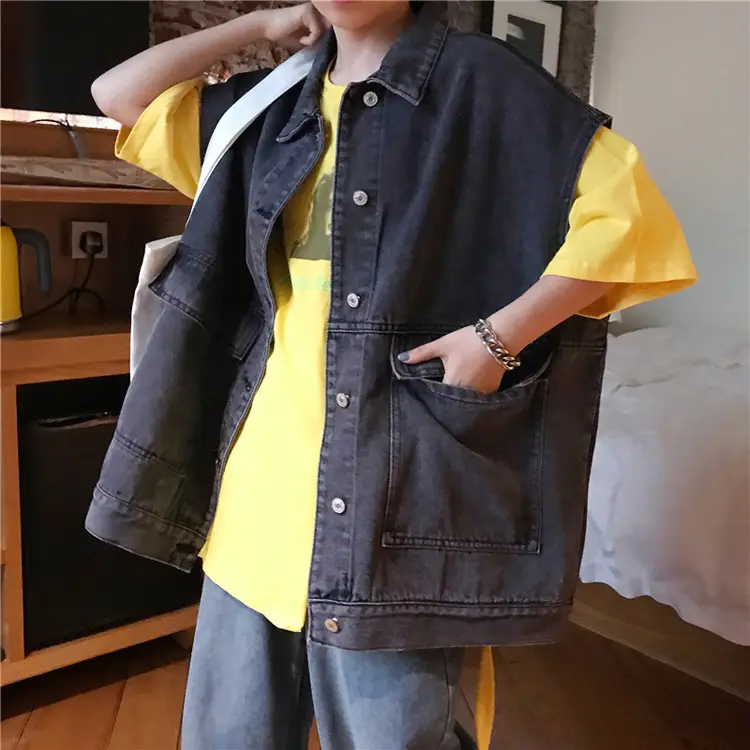 Women Korean Style Loose Denim Vest Slimming Sleeveless Vest