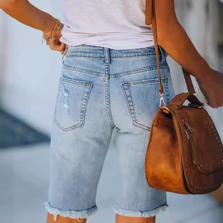 Women Denim Shorts Washed Ripped Cotton 2024 - Image 3
