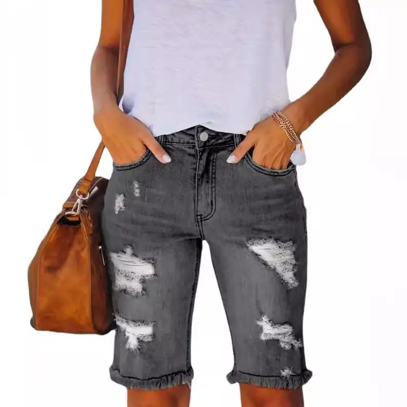 Women Denim Shorts Washed Ripped Cotton 2024 - Image 5