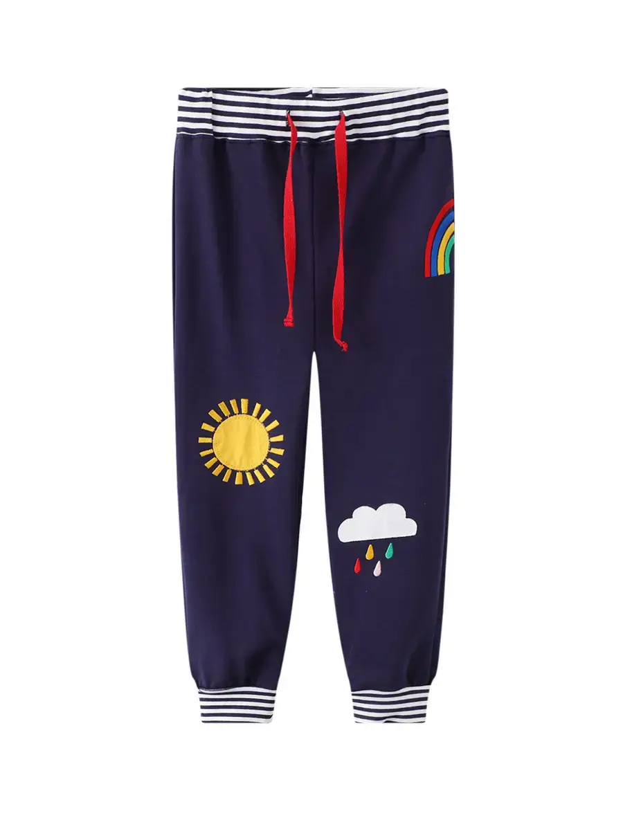 2025 Kids Cotton Pants Navy Blue Sun Cloud Rainbow
