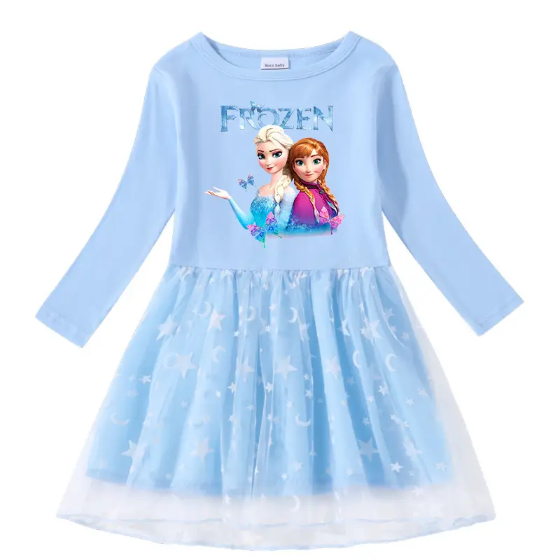 2023 Cotton Princess Dress for Girls Blue Star Moon Design - Image 3