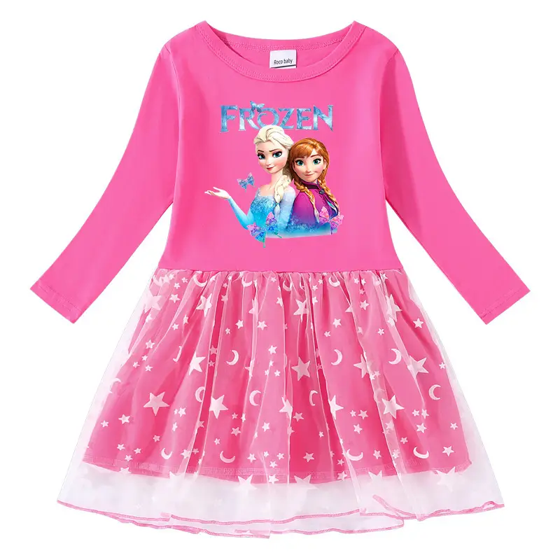 2023 Cotton Princess Dress for Girls Blue Star Moon Design - Image 4