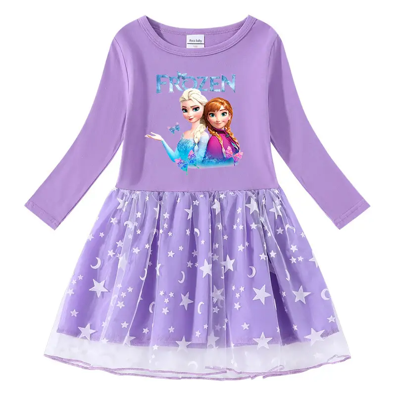 2023 Cotton Princess Dress for Girls Blue Star Moon Design - Image 2
