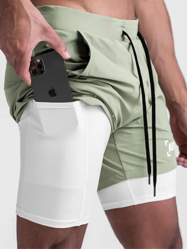 Men's Green Sports Shorts with Phone Support