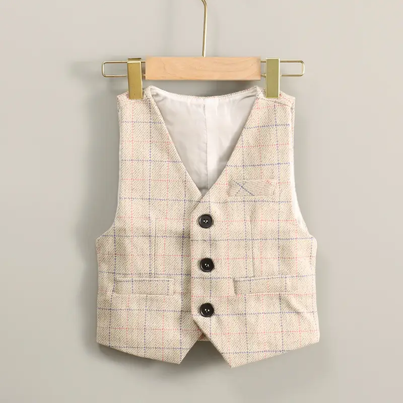 Summer Boys Vest Suit Cream Slim Fit Button Front