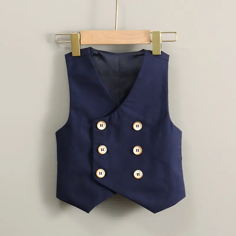 Summer Boys Vest Suit Cream Slim Fit Button Front
