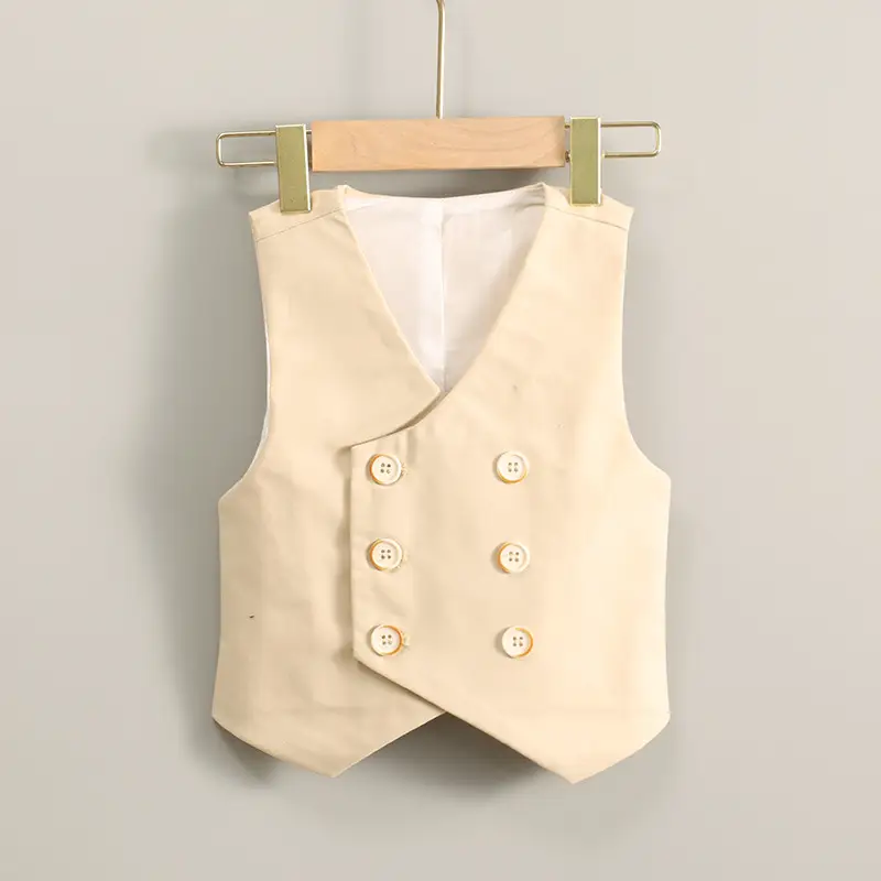 Summer Boys Vest Suit Cream Slim Fit Button Front