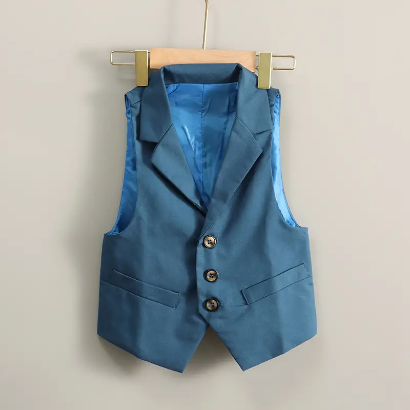 Summer Boys Vest Suit Cream Slim Fit Button Front