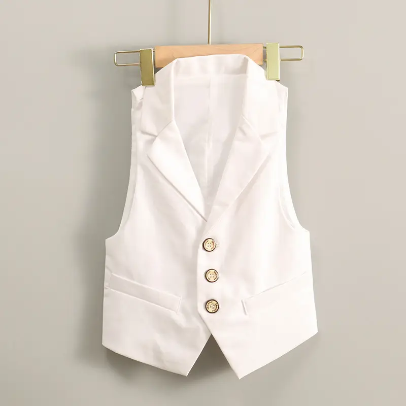 Summer Boys Vest Suit Cream Slim Fit Button Front